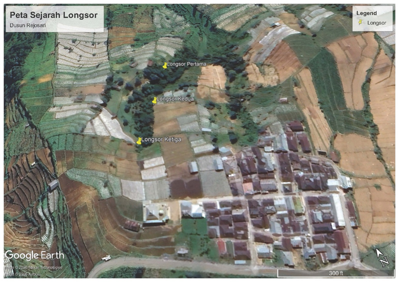 Peta 2. Peta sejarah kejadian besar di koridor Rejosari yang menunjukkan bagaimana kerusakan berkembang dari waktu ke waktu.